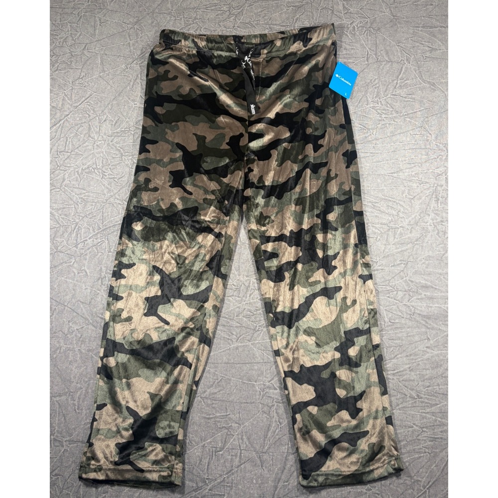 Columbia Pajama Pants Mens L Green Camo Velour Lounge Sleepwear Drawstring NWT
